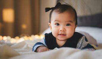 ai generiert Nahansicht Porträt lächelnd babygeneriert Bild foto