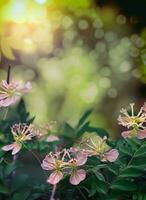 ai generiert Blumen mit Bokeh Wirkung, Blätter mit Bokeh Wirkung, Blumen, Blätter, Pflanzen, Auswirkungen, Bokeh foto