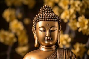 ai generiert Nahansicht von Buddha Statue im Buddhist Tempel foto