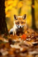 ai generiert rot Fuchs im das Herbst Wald. schön wild Tier im Natur. foto