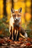 ai generiert rot Fuchs im das Herbst Wald. schön wild Tier im Natur. foto