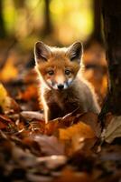 ai generiert rot Fuchs im das Herbst Wald. schön wild Tier im Natur. foto