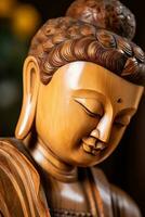 ai generiert Nahansicht von Buddha Statue im Buddhist Tempel foto