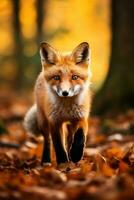 ai generiert rot Fuchs im das Herbst Wald. schön wild Tier im Natur. foto