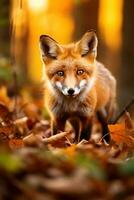 ai generiert rot Fuchs im das Herbst Wald. schön wild Tier im Natur. foto