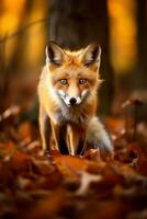 ai generiert rot Fuchs im das Herbst Wald. schön wild Tier im Natur. foto