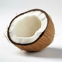 ai generiert Hälften von ein Kokosnuss auf ein Weiß Hintergrund. generiert durch künstlich Intelligenz foto