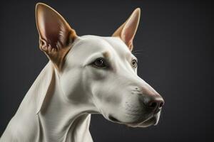 ai generiert Weiß Labrador Retriever Hund Porträt auf ein solide Farbe Hintergrund. Studio Schuss. generativ ai foto