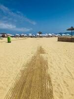 Yachthafen schmunzeln Tor zu entdecken das Schönheit von das Strand Eingang foto