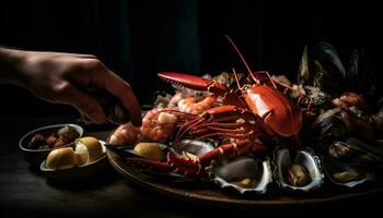 ai generiert ein Gourmet Mexikaner Mahlzeit mit gegrillt Fleisch, frisch Gemüse, und Soße generiert durch ai foto