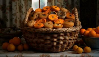 ai generiert Frische von Herbst, Orange Kürbis auf Baum, Natur beschwingt Farben generiert durch ai foto