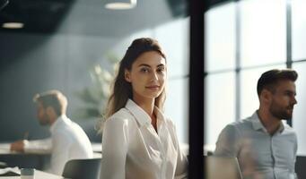 ai generiert Büro Innere mit Menschen foto