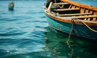 ai generiert Boote im Grün Ozean Wasser foto