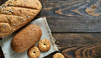 ai generiert Brot und Kekse auf ein Tabelle foto