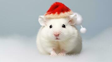 ai generiert bezaubernd flauschige Hamster Santa Hut Sitzung Weihnachten Geschenk Box Beleuchtung Foto Neu Jahr Poster