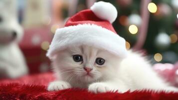 ai generiert bezaubernd flauschige Hamster Santa Hut Sitzung Weihnachten Geschenk Box Beleuchtung Foto Neu Jahr Poster