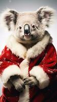 ai generiert süß Hase Hase rot Santa Hut Hintergrund Schnee Postkarte flauschige Tiere Geschenk rot Winter Foto