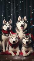 ai generiert süß Hund Hündchen mit Weihnachten Geschenk Kisten Konzept Foto Poster fröhlich Geschenk rot Neu Jahr