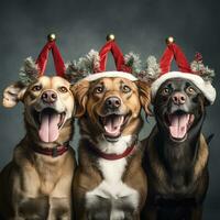 ai generiert süß Hund heiser Wolf Hündchen mit Weihnachten Geschenk Kisten Konzept Foto Poster fröhlich Geschenk rot Neu Jahr