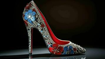 ai generiert ein hoch hochhackig Schuh mit Rot, Weiß und Blau Blumen foto