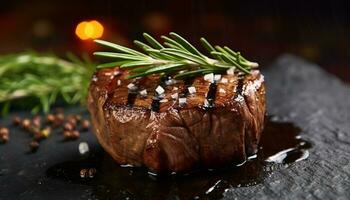 ai generiert gegrillt Steak, gekocht selten, saftig und gewürzt mit würzen generiert durch ai foto