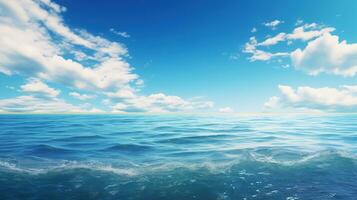 ai generiert Seelandschaft mit ein breit Horizont und Blau Himmel foto