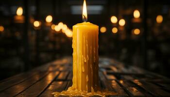 ai generiert romantisch Kerzenlicht leuchtet das gemütlich Winter Nacht, Erstellen Ruhe generiert durch ai foto