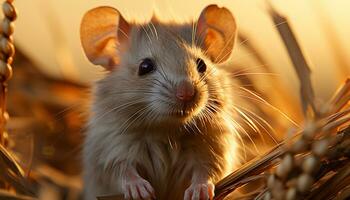 ai generiert süß Igel Sitzung auf Gras, warnen im Herbst Wald generiert durch ai foto