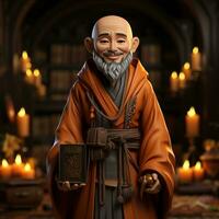 ai generiert 3d Karikatur von ein Mönch foto
