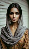 ai generiert KI-generiert Porträt von schön indisch Frau im traditionell Kleidung foto