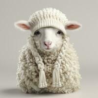 ai generiert Weiß Schaf tragen komisch Hüte gegen ein Weiß Hintergrund. foto
