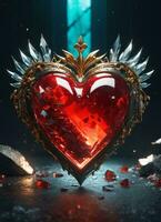 ai generiert Kreativität Kristall Herz mit golden Krone glücklich Valentinstag Tag Hintergrund foto