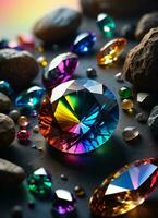ai generiert Regenbogen holographisch Kristall Juwel foto