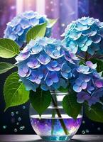 ai generiert Hortensie holographisch Blumen foto