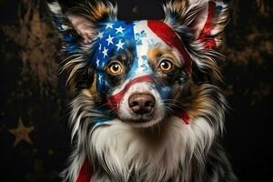 ai generiert ein Hund mit Pelz farbig im das Farben von das uns Flagge. Wahlen, uns Unabhängigkeit Tag. patriotisch Hund. generativ ai foto