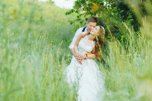 das Braut und Bräutigam sind fotografiert auf das Natur foto