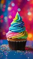 ai generiert köstlich Regenbogen funkeln funkeln cremig Cupcake foto