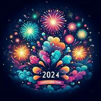 ai generiert ein majestätisch Feuerwerk Anzeige leuchtet das Horizont im ein festlich herzlich willkommen zu glücklich Neu Jahr 2024 foto
