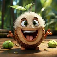 ai generiert 3d Karikatur realistisch süß Kokosnuss Obst foto