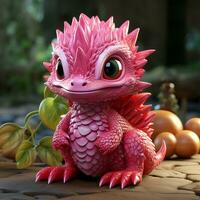 ai generiert 3d Karikatur realistisch süß Drachen Obst foto