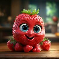 ai generiert 3d Karikatur realistisch süß Erdbeere Obst foto