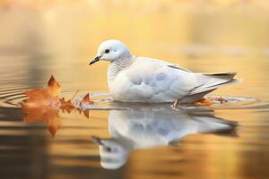 ai generiert ein Taube gegen ein still See mit reflektierend Wasser foto