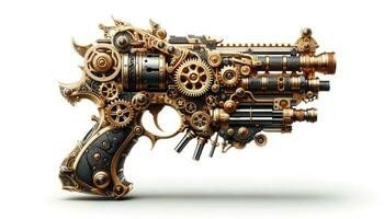 ai generiert kompliziert Steampunk Gewehr mit detailliert mechanisch Design foto