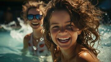 Mutter und Tochter Teilen Lachen beim das Strand foto