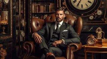 elegant Geschäftsmann im luxuriös Salon mit klassisch Ambiente foto