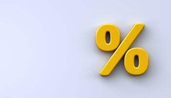 Gelb Prozent Symbol auf ein Weiß Hintergrund. 3d Prozent Zeichen zum Finanzen oder Rabatt foto