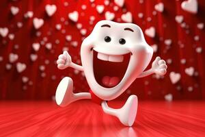 ai generiert rot Konzept Valentinstag Illustration Medizin komisch Romantik Dental Herz Charakter Lächeln foto
