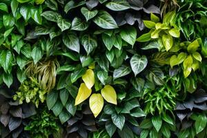 ai generiert Laub Mauer Efeu Natur Blätter Pflanze draussen Sommer- Park Flora Grün Baum Frühling foto