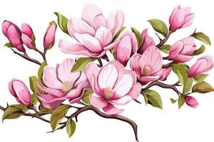 ai generiert Knospe Baum Magnolie Pflanze Weiß Natur Blumen- Frühling Kunst Blatt Schönheit Botanik Aquarell foto