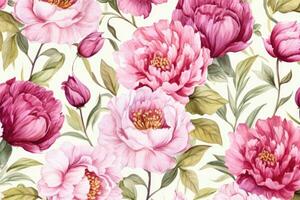 ai generiert Strauß Hintergrund Hintergrund Kunst Sommer- blühen Blumen- Natur nahtlos Jahrgang Rosa foto